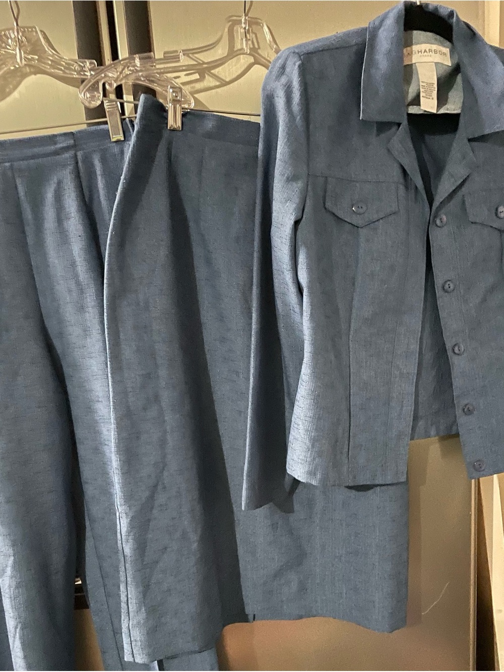 Sag Harbor Slate Blue Womens suit. Pants, Skirt, and Jacket.
